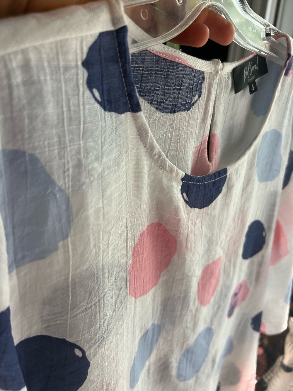 Red Coral Womens Small White Pink Blue Polka Dot Layered Blouse Boho Artsy Top - Picture 6 of 16
